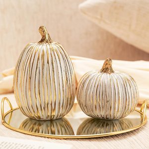 Barleyfield White and Gold Fall Pumpkin Decoration for Table Centerpieces, 0.57 kg, Set of 2