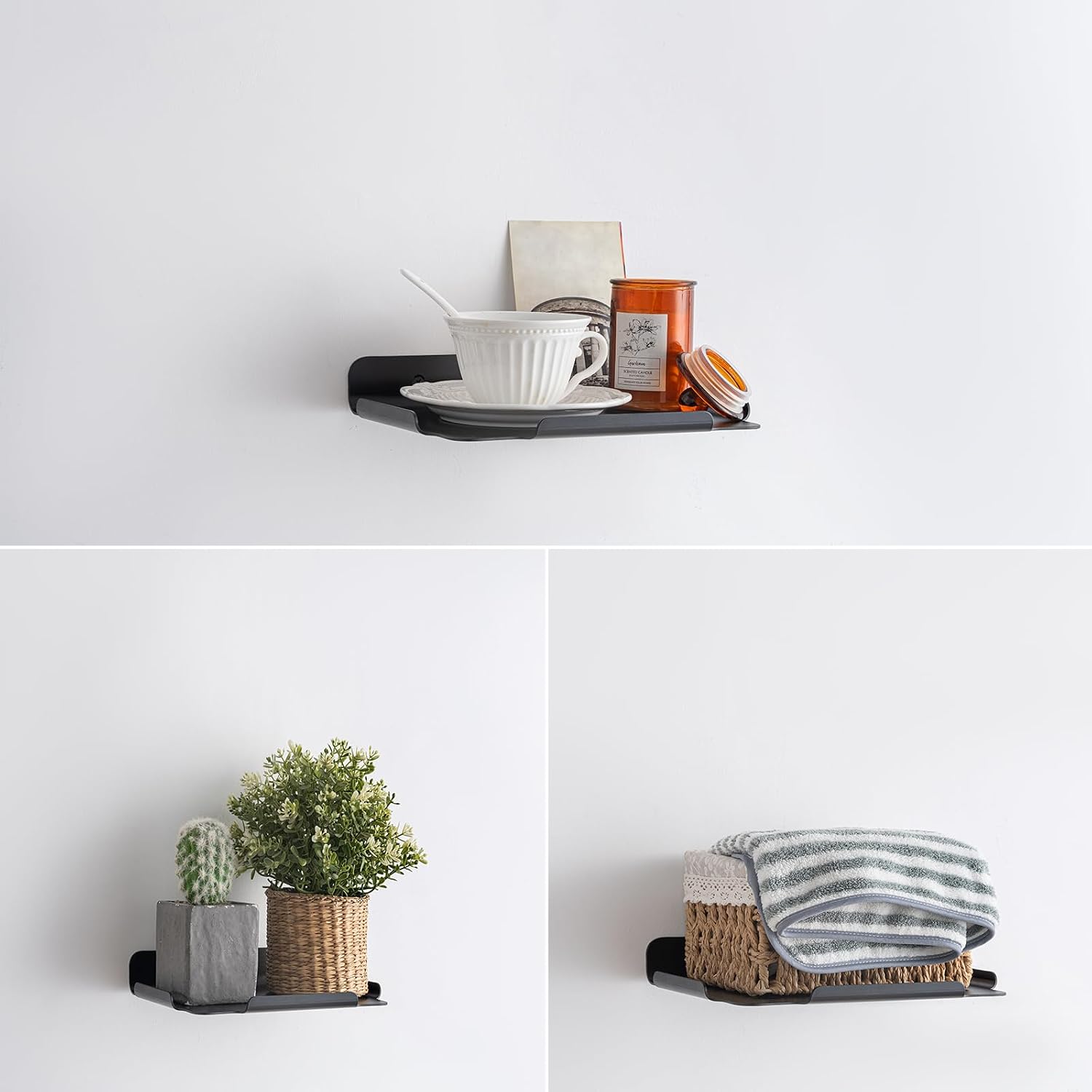 Aldernest 8.5''x6.3'' Deep Metal Floating Shelves, Black, 9.6 ounces, 10 inches x 6 inches x 1.5 inches