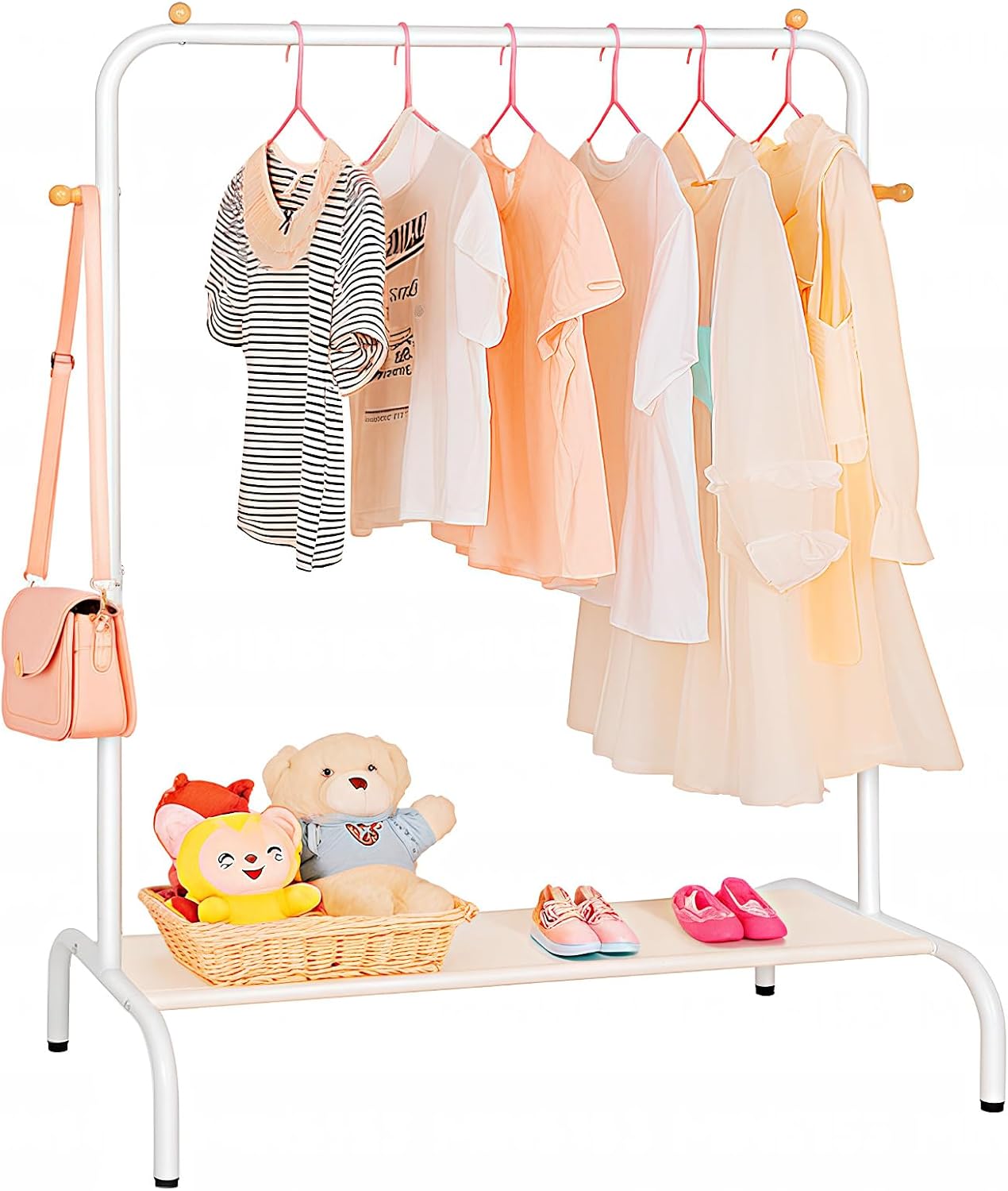 VelloHome Kids Clothing Rack - Garment Rack with Bottom Storage Shelf, White, 1.85 kg