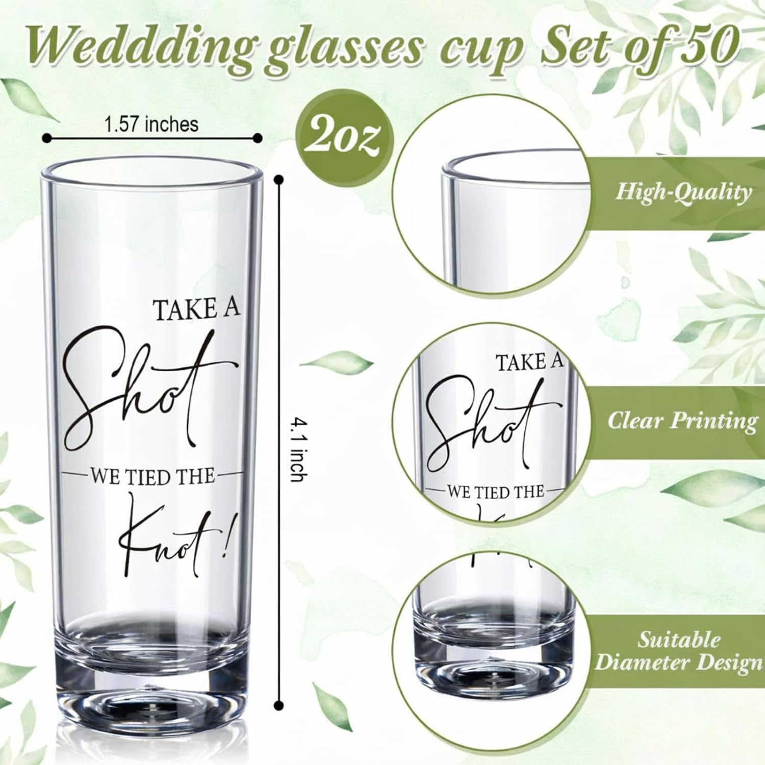 Ashenby 50 Set Wedding Shot Glasses Gift Favor for Guest, Clear, White, 1.57 x 4.1 inch