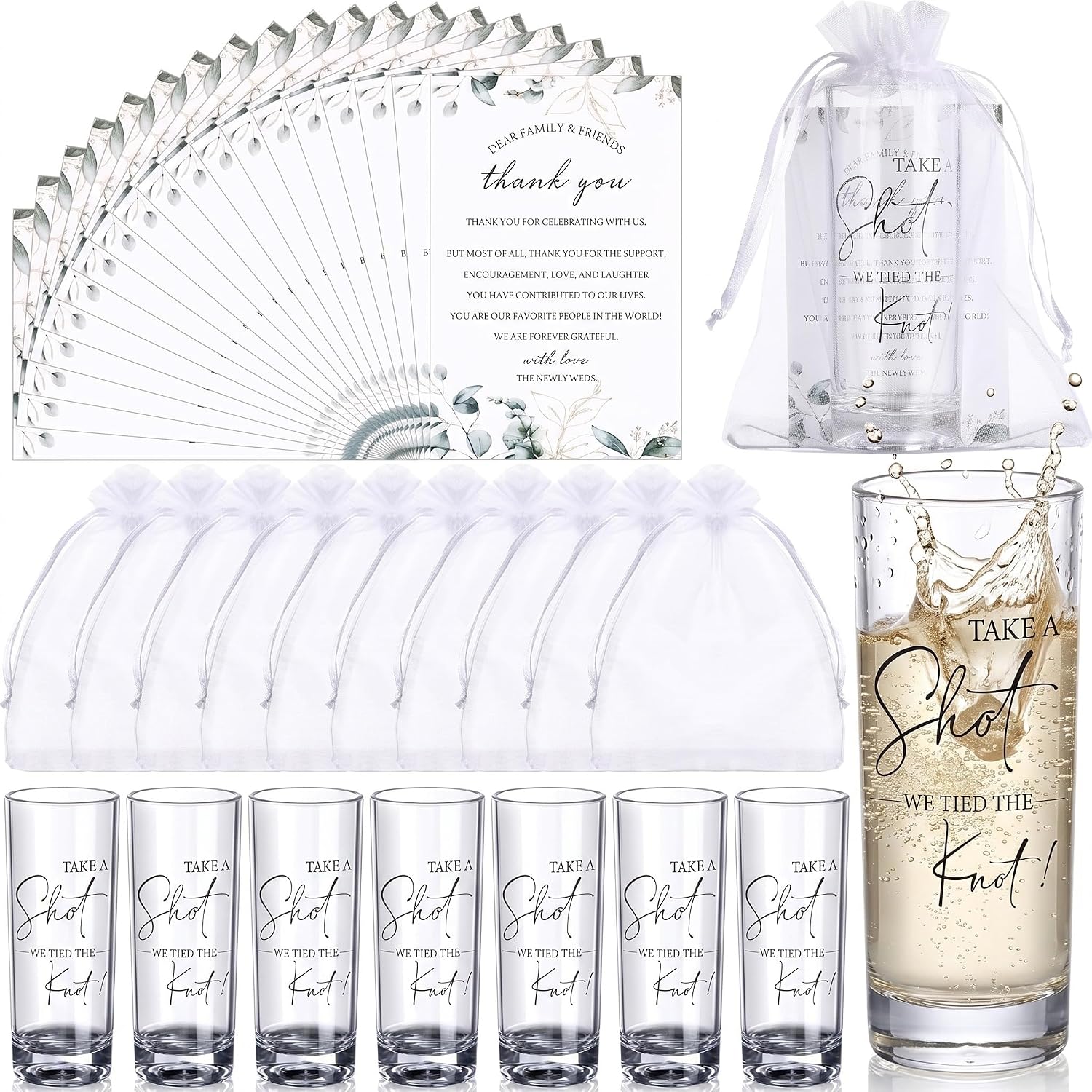 Ashenby 50 Set Wedding Shot Glasses Gift Favor for Guest, Clear, White, 1.57 x 4.1 inch