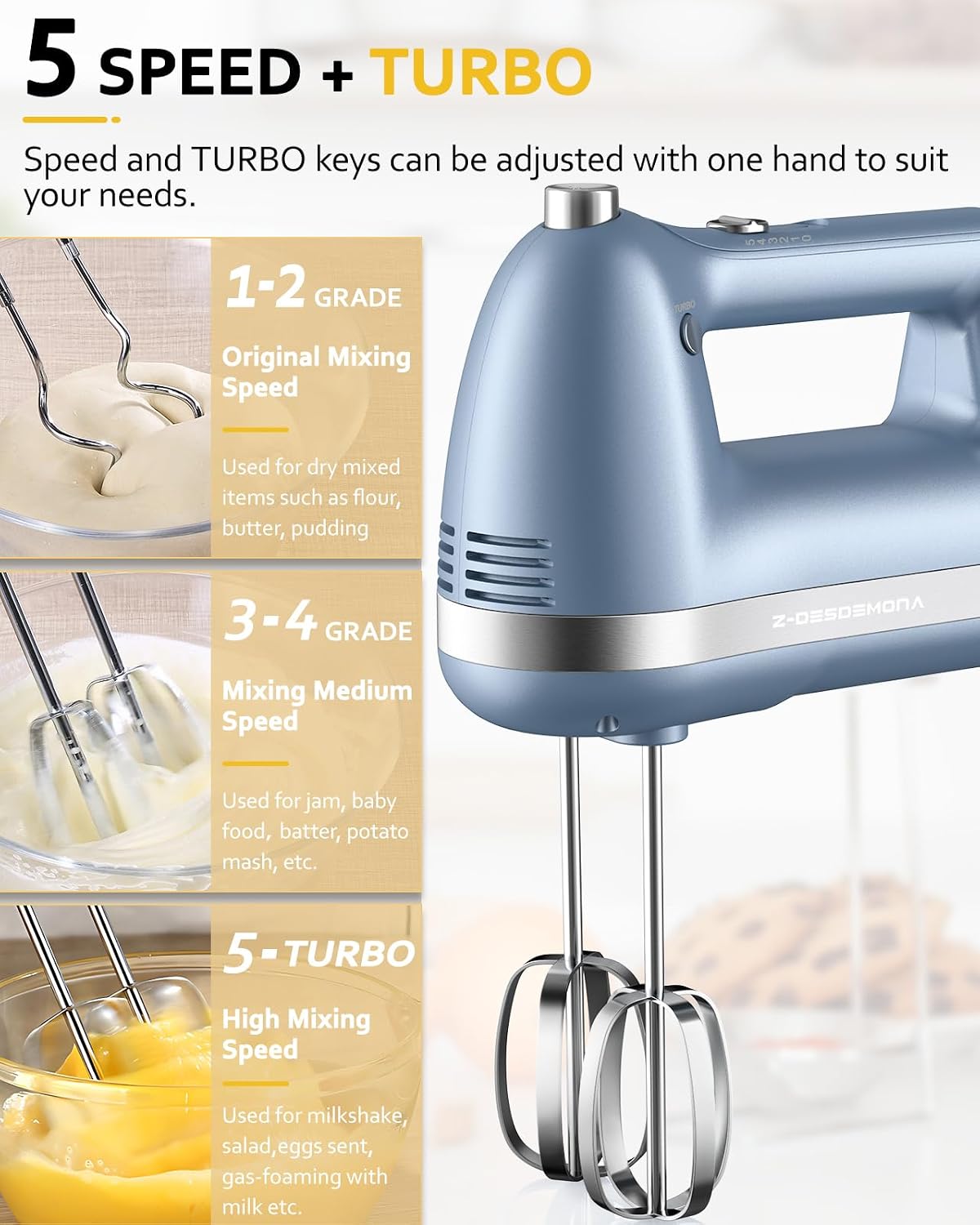 Aldernest Electric Hand Mixer, Powerful Hand Mixer Electric Handheld with 304*, Blue