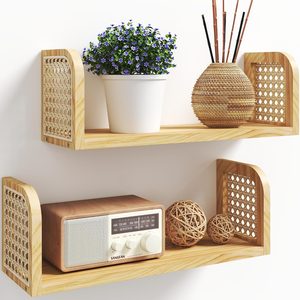 NestoraHome Rattan Shelf Set of 2, Cute Nursery Shelves Wall Mounted, 5.5"D x 17.1"W x 5.9"H