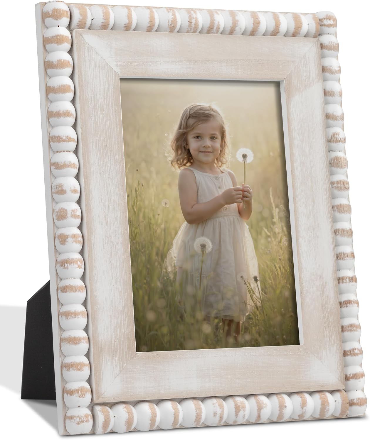 Ashenby 5x7 Farmhouse Picture Frame Wooden Boho Beaded Photo Frame, White