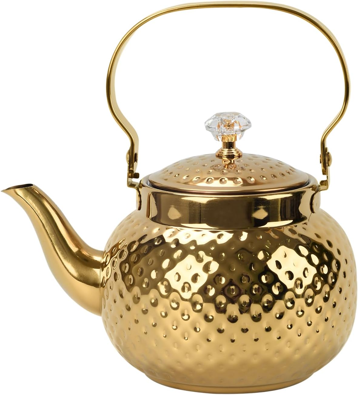 Aldernest 1.2L Hammered Tea Kettle Stovetop, Gold Tea Pot with Strainer for Stove, 0.45 kg