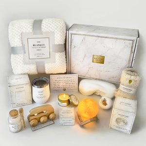 Barleyfield Gift Baskets for Women, 11PC Care Package with Moon Lamp, Grief, 3.3 pounds, White