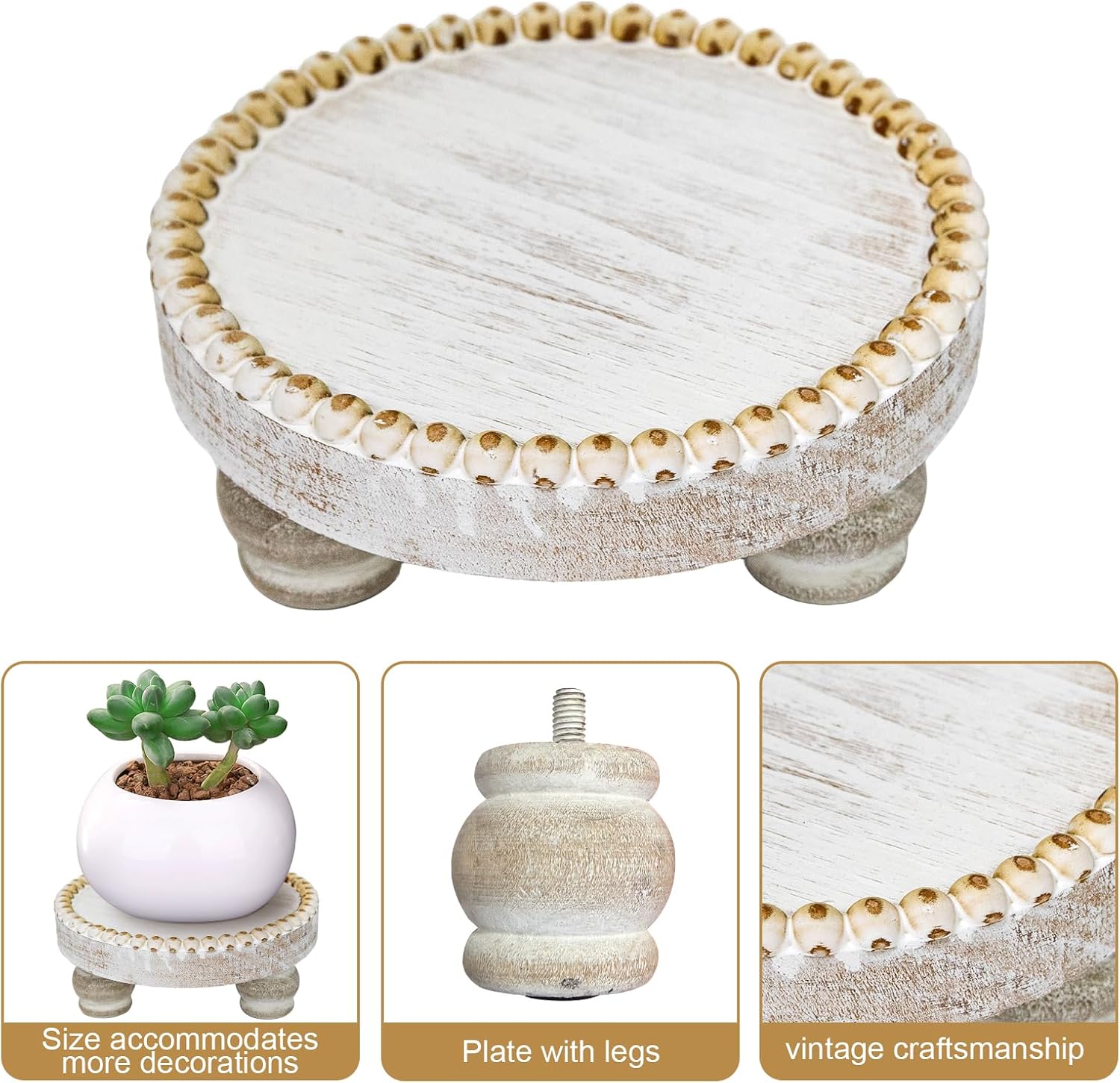 VelloHome Small Wood Risers for Decor, Round Wooden Display Risers Candle Plates and Trays, 0.59 kg, White