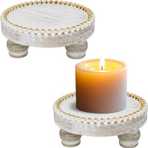 VelloHome Small Wood Risers for Decor, Round Wooden Display Risers Candle Plates and Trays, 0.59 kg, White