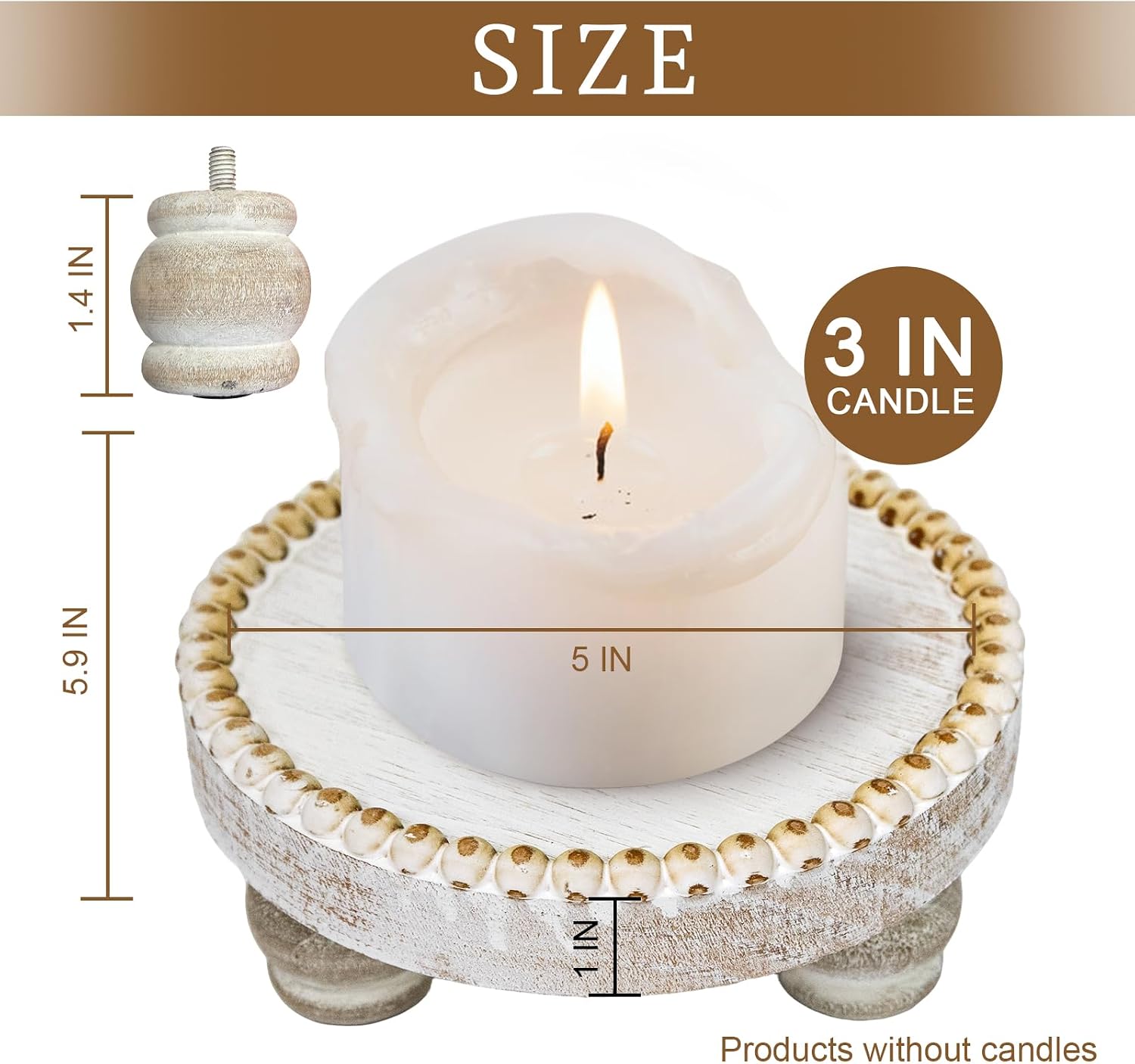VelloHome Small Wood Risers for Decor, Round Wooden Display Risers Candle Plates and Trays, 0.59 kg, White
