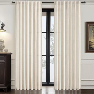 Birchmont Birch Linen Semi Sheer Curtains 96 Inches Long 2 Panels Set for Living Room, 1.75 kg