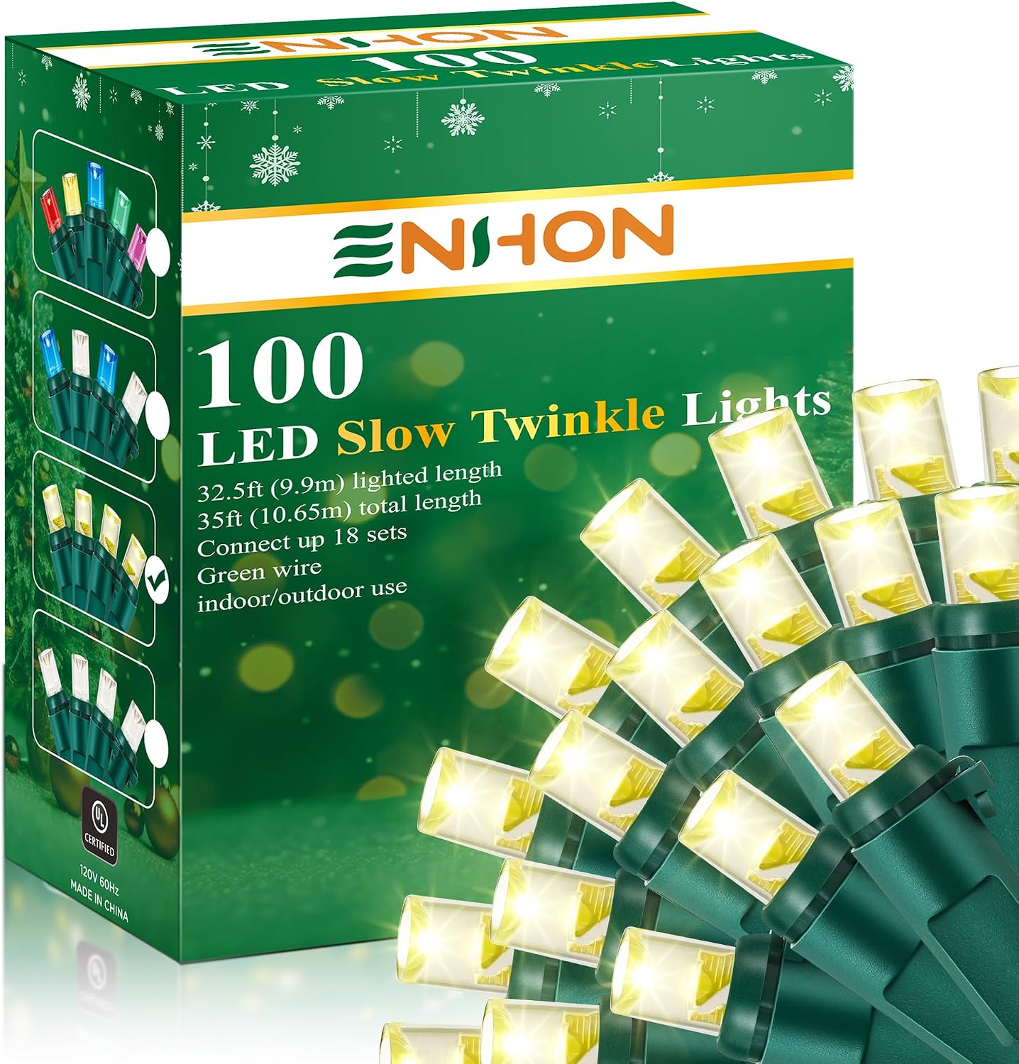 Barleyfield Slow Twinkling Christmas Light, 1 Pack | Warm White 100 Lights 35FT