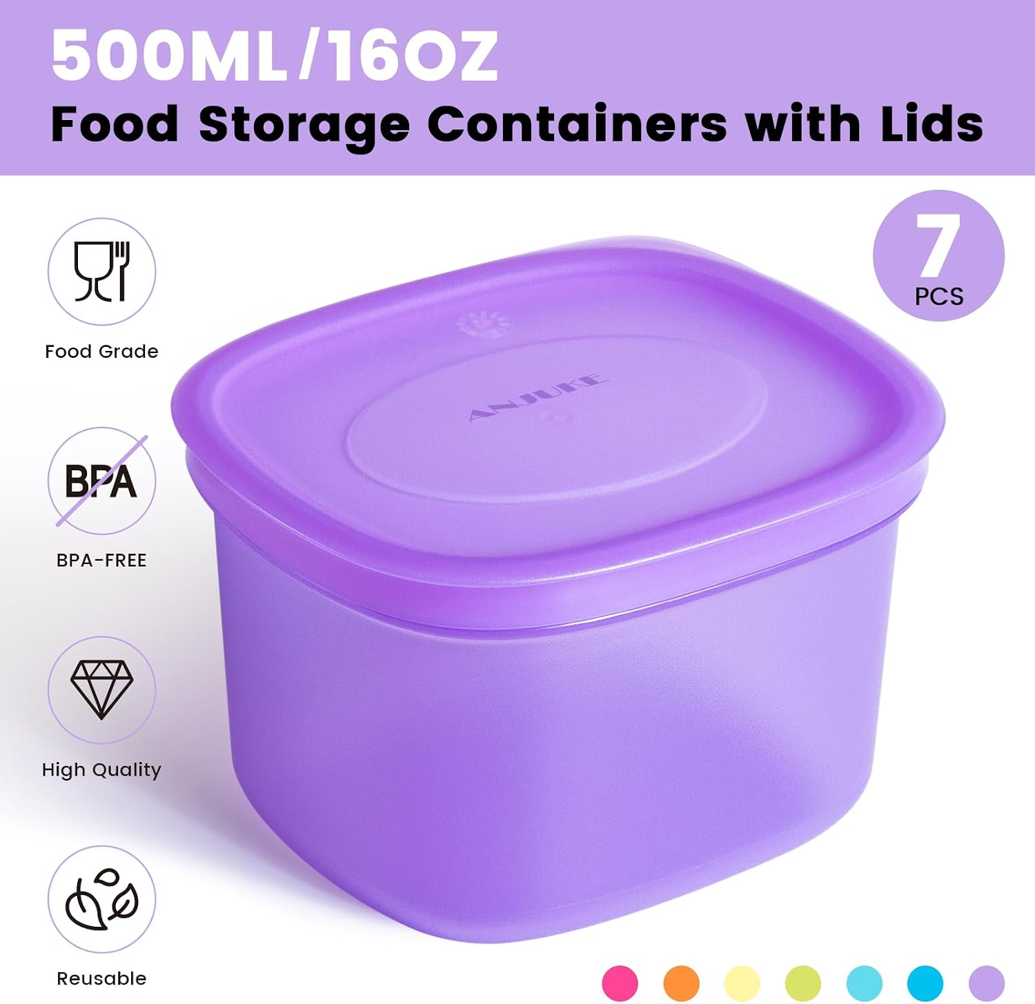 Aldernest 7-Pack Meal Prep Containers — Reusable Plastic Food Storage with Lids for Portion Control & School Lunches