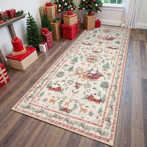 Aldernest Christmas Runner Rug 2x8 Beige Rug Runners for Hallways Non Slip