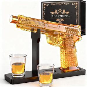 Aldernest Gifts for Men Dad, 10.5oz/300ML Gun Whiskey Decanter Set with Shot Glass, 16 ounces, Gun Decanter Set