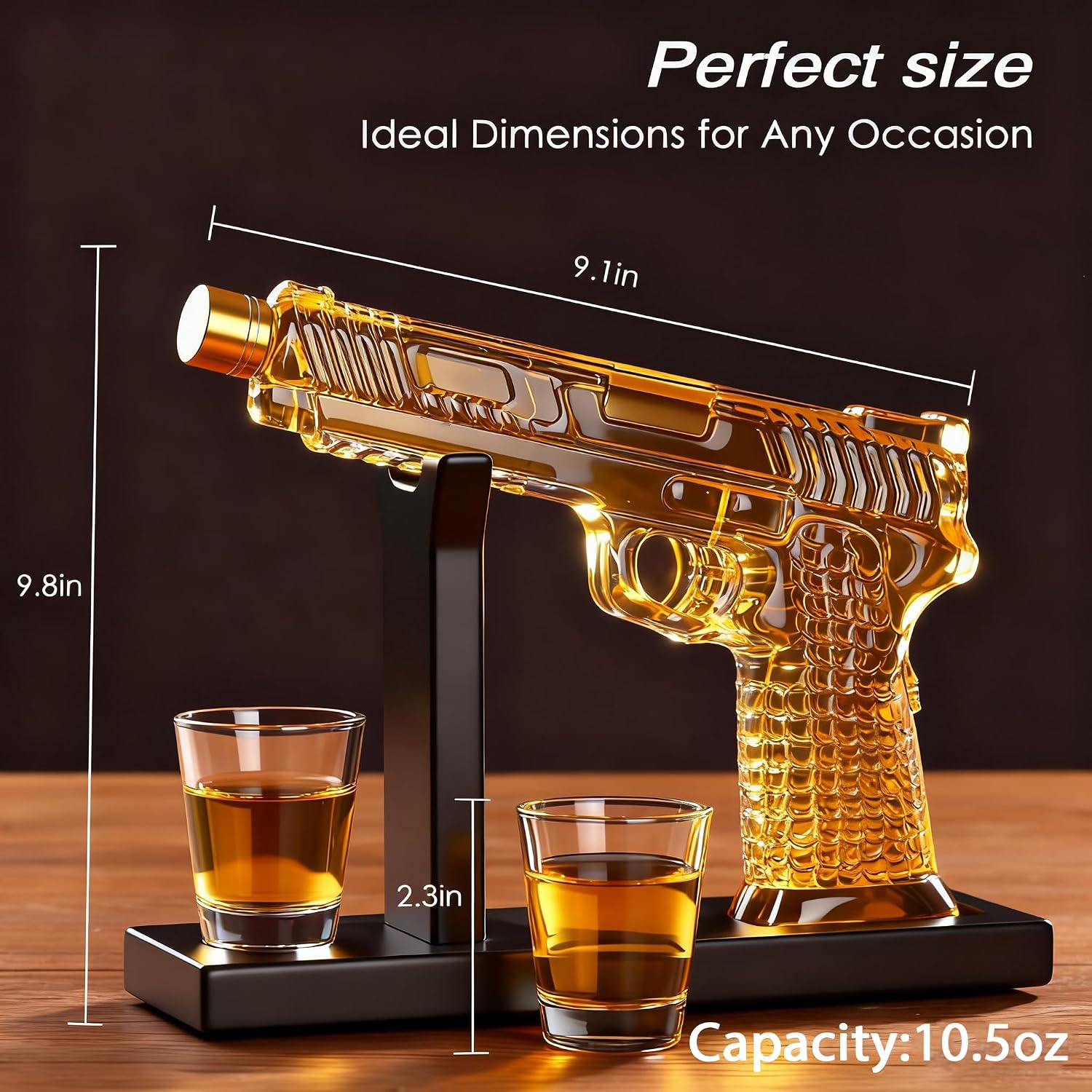 Aldernest Gifts for Men Dad, 10.5oz/300ML Gun Whiskey Decanter Set with Shot Glass, 16 ounces, Gun Decanter Set