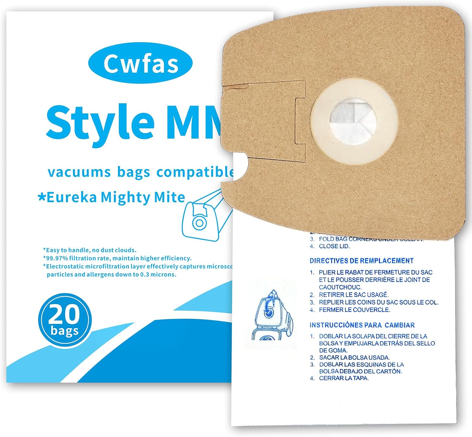 Elmgate 20 Pack Style MM Vacuum Bags, for Eureka Mighty Mite Model Vacuum, White