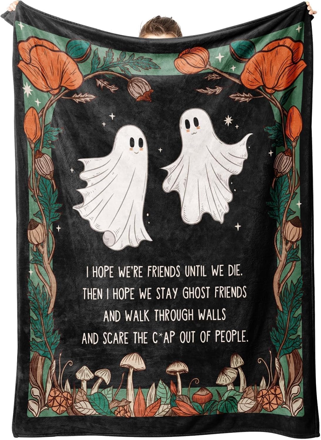 VelloHome Friend Gifts for Women, Funny Halloween Blanket for Best Friend, 60"x50", Black