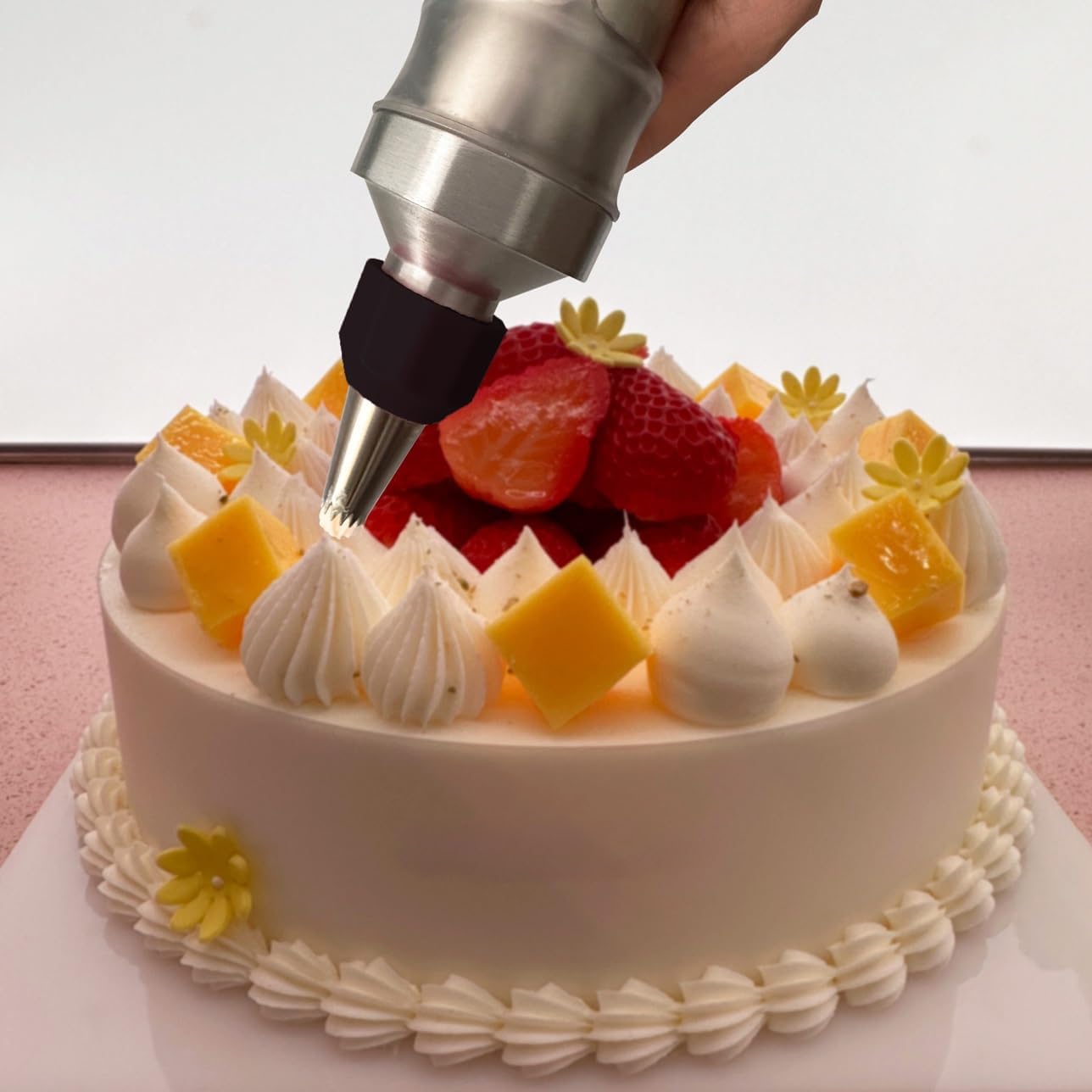 Aldernest Dessert Decorating Syringe Set, Cake Decorating Tool, 6 Piping Icing Nozzles, Silver & Black