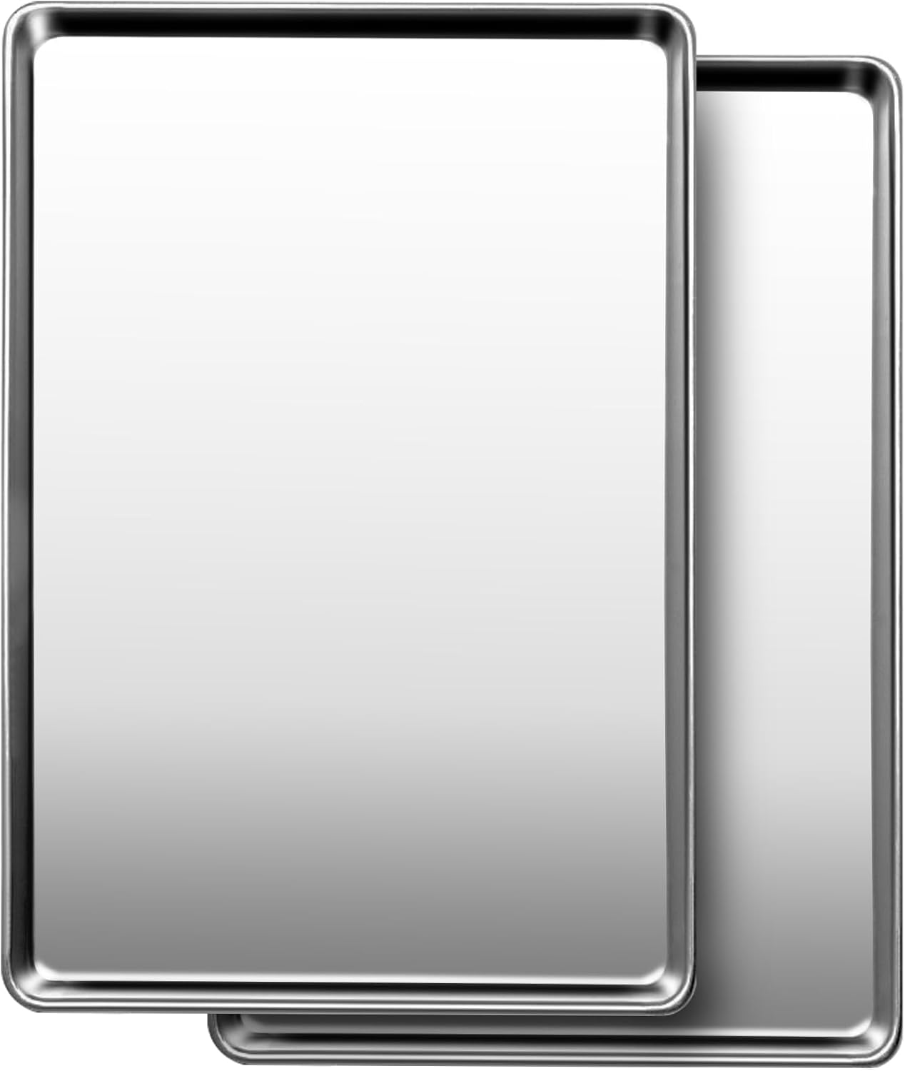 Aldernest Commercial Quality Baking Sheet Pan Set, Natural Stainless Steel Cookie Sheet, 1.7 pounds, 2 baking pans (18 in), Silver
