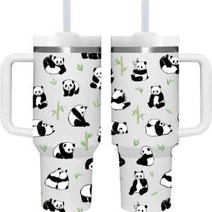 Birchmont 40 OZ Panda Tumbler with Handle.Panda Lover Cup Gift.40 OZ Unique Birthday Christmas Panda Tumblers Gifts for Women Men., White