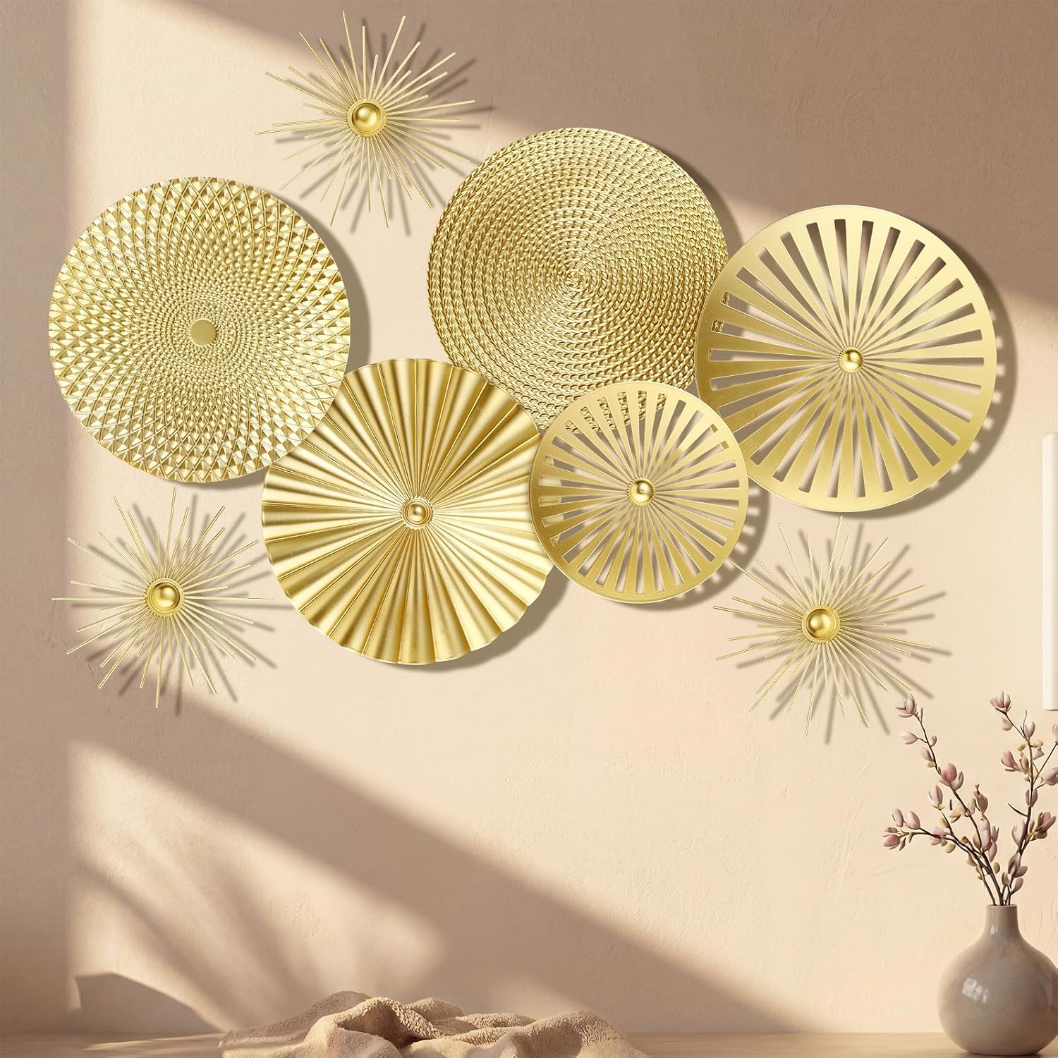 Oakmere Gold 8 Pcs Wall Decor Round Modern Metal Plate Art, 7.87 x 11.81 inches