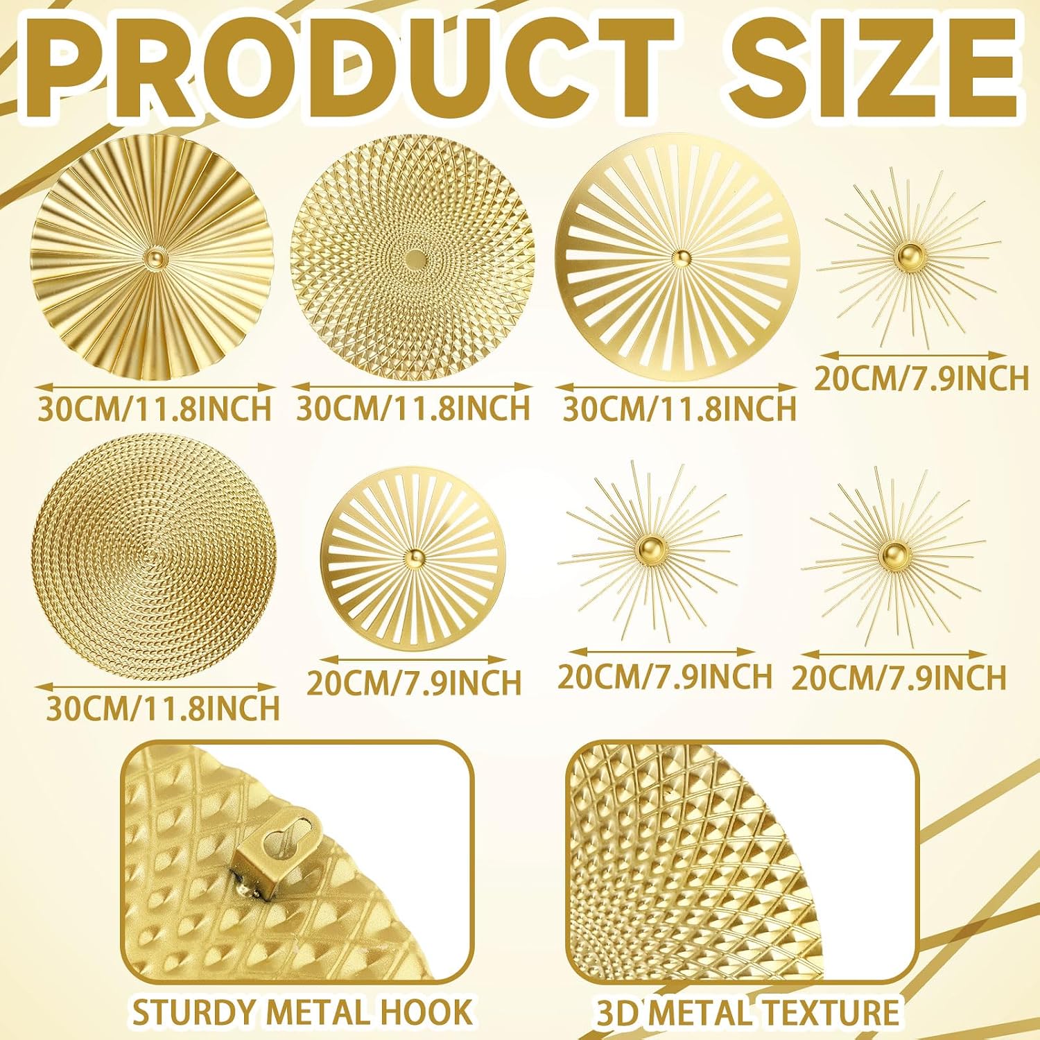 Oakmere Gold 8 Pcs Wall Decor Round Modern Metal Plate Art, 7.87 x 11.81 inches