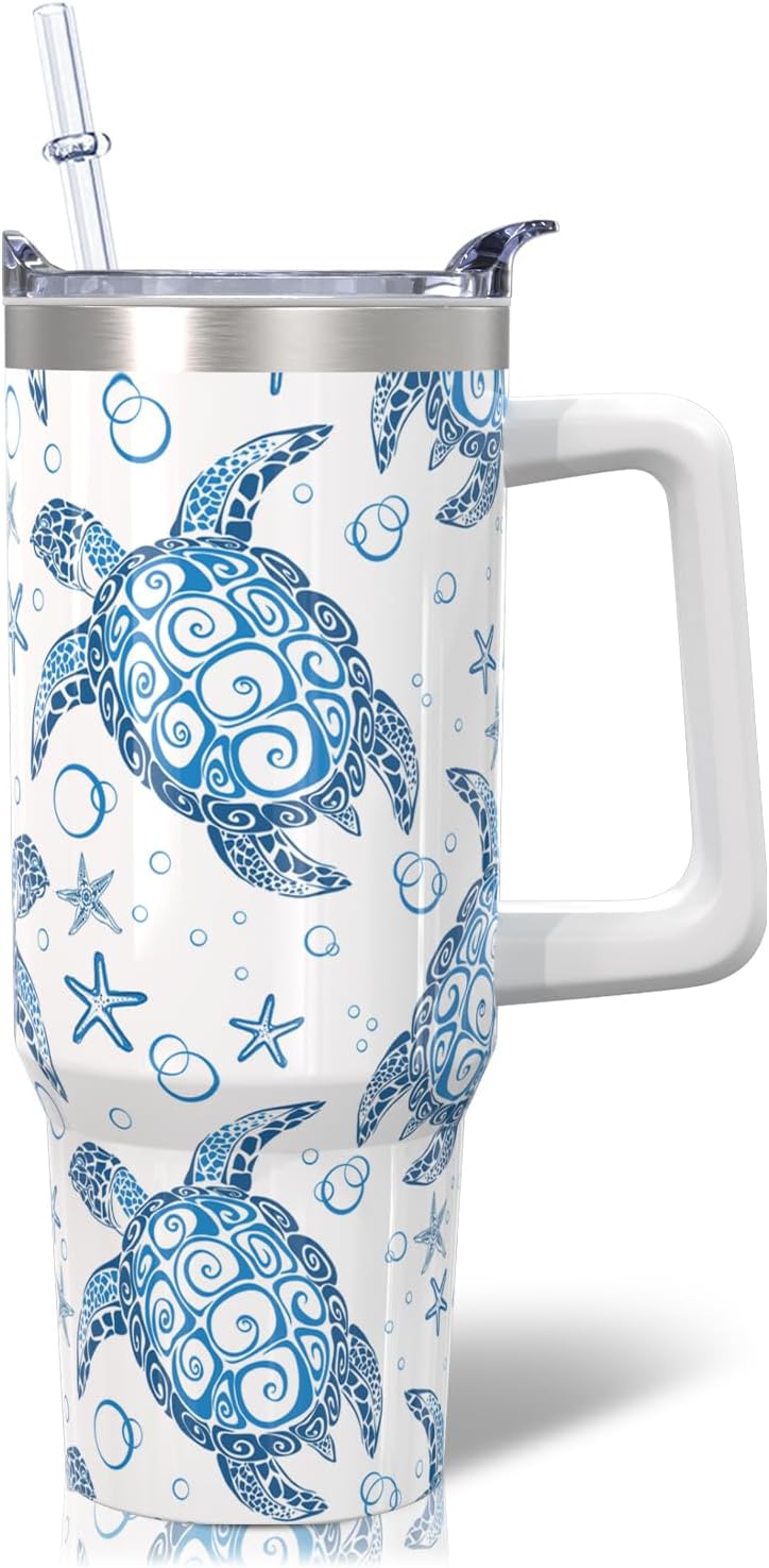 Ashenby 30oz Stainless Steel Sea Turtle Tumbler with Lid and Straw - Ocean Insulated Turtle Cup for Women's Gifts, 0.5 kg
