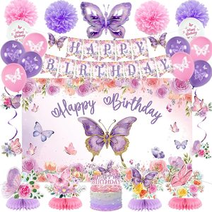 Aldernest Butterfly Birthday Decorations for Girls Women, Purple, Pink