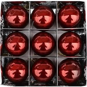 Aldernest Shiny Pearly Christmas Ball Ornaments Faux Glass Ball for Christmas Decoration Box Set, 0.16 kg, Shiny Burgundy, 9 Count