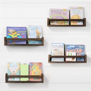 Rowanmere Nursery Room Shelves Set of 4, Wood Floating Book Shelves for Kids Room, 1.4 pounds, 16.5D x 4W x 3.7H in, Carbonized Brown