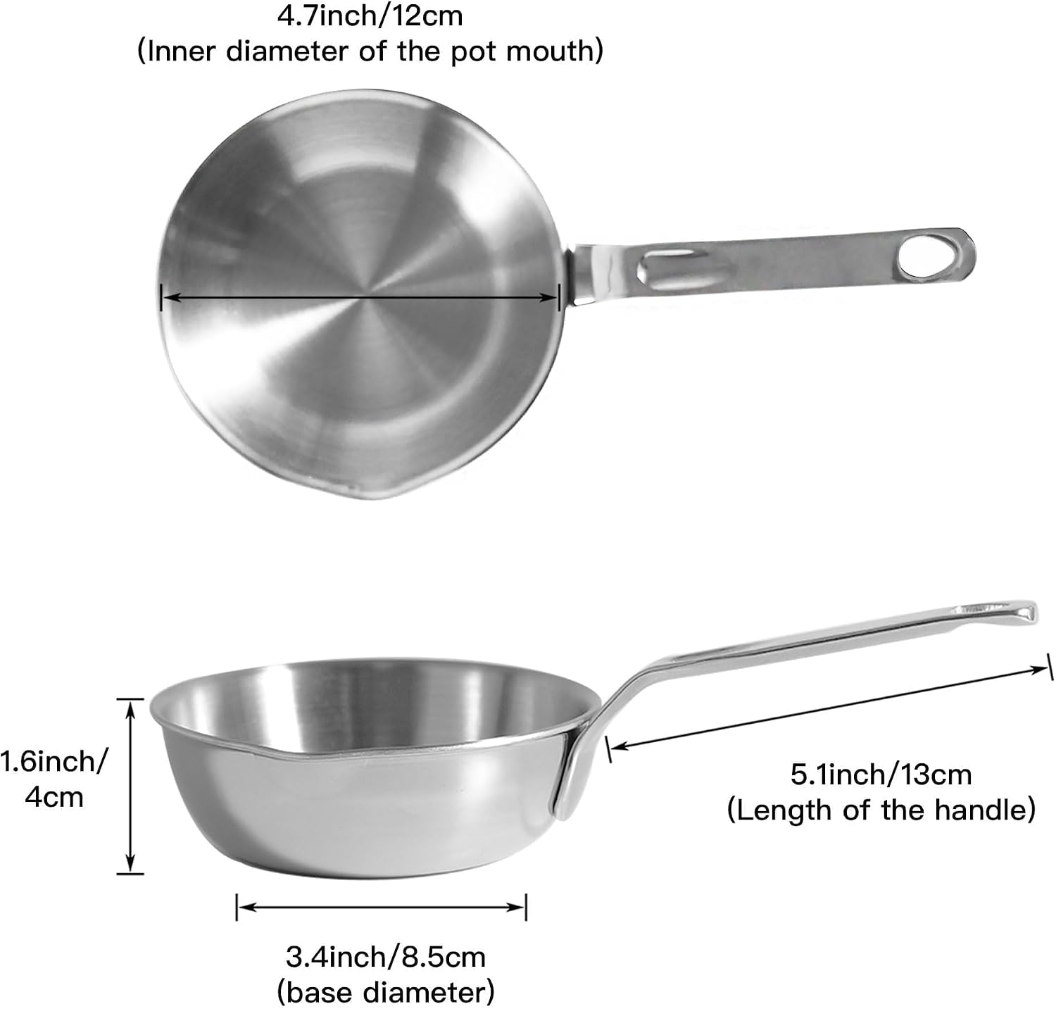 Tanglewick 4.7” Ultra Small Egg Frying Pan 304 Stainless Steel 1 Egg Frying Pan, 300 g, Silver