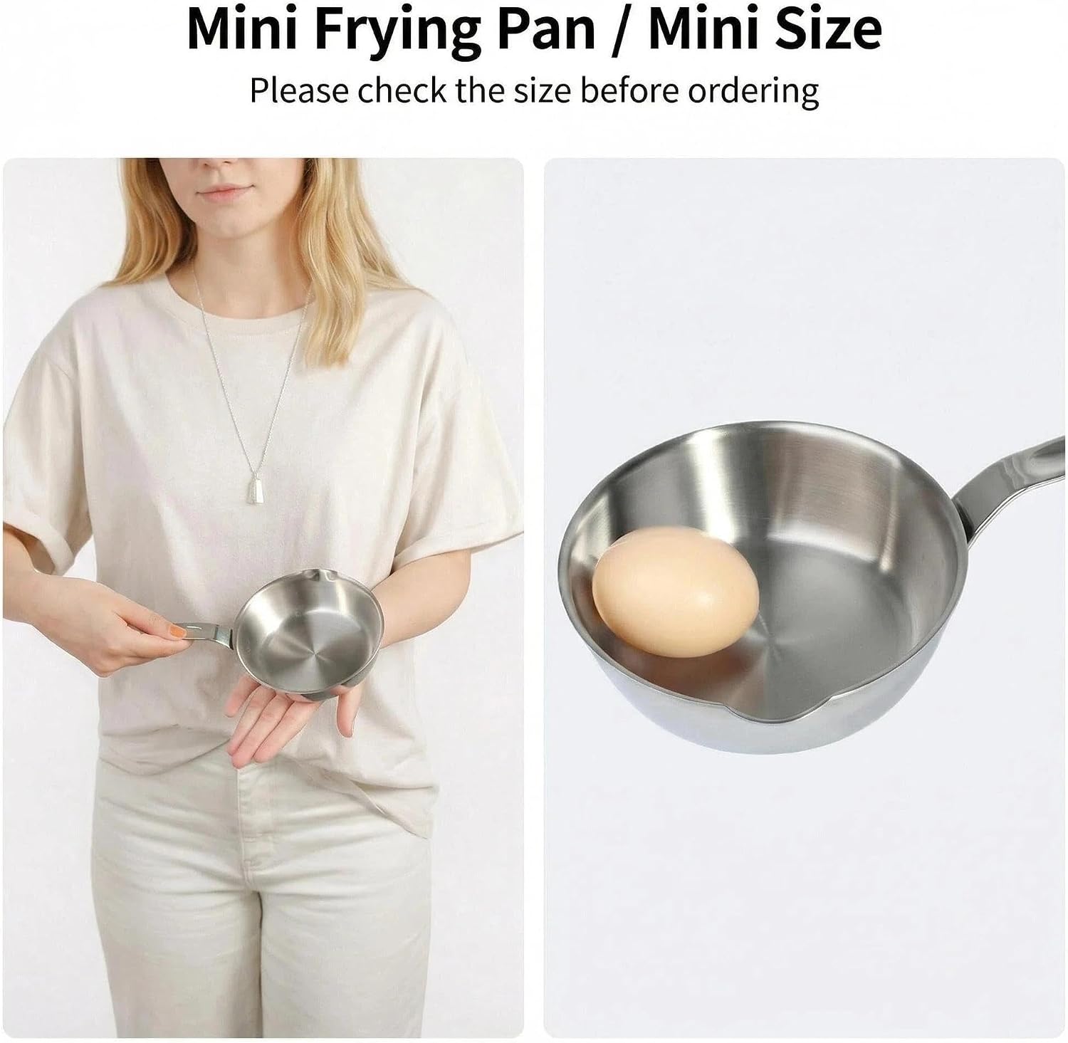 Tanglewick 4.7” Ultra Small Egg Frying Pan 304 Stainless Steel 1 Egg Frying Pan, 300 g, Silver