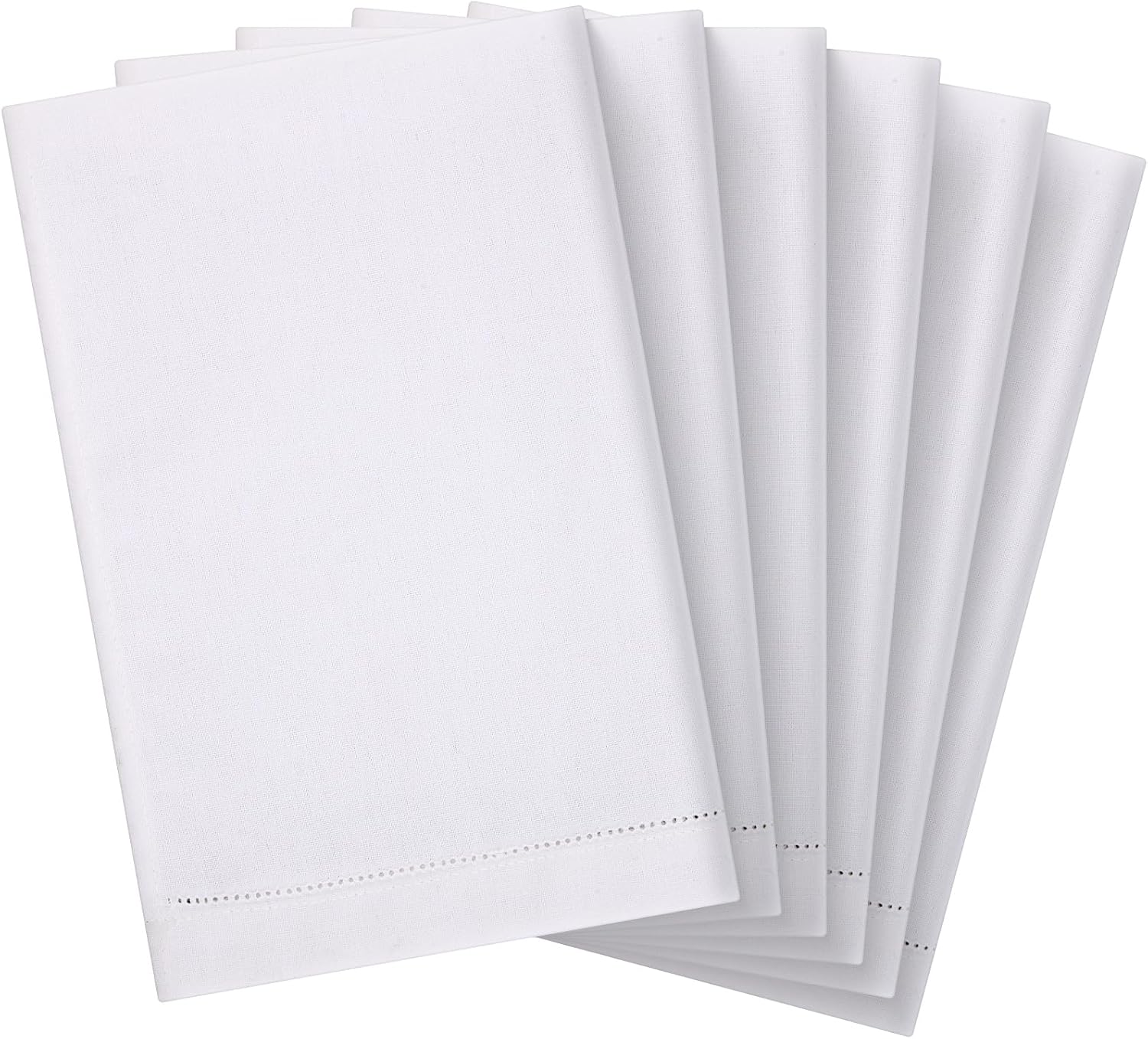 Birchmont 6 Pcs 14" x 22" White Linen Hemstitched Hand Towel Linen Tea Towels for Embroidery Dish Towels for Bathroom Kitchen Home, 11.52 ounces