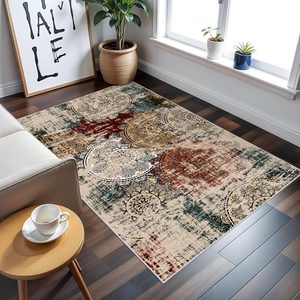 Aldernest 3x5 Washable Area Rug: Non-Slip Red Mandala for Entryway/Kitchen, 3.5 pounds, Red/Green/Multi