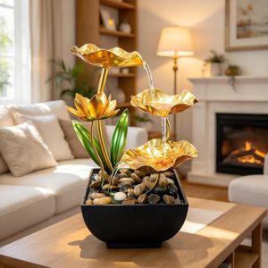 Ashenby 11'' H Gold Tabletop Water Fountain, Zen Desktop Waterfall, with LED Light, 1.1 pounds