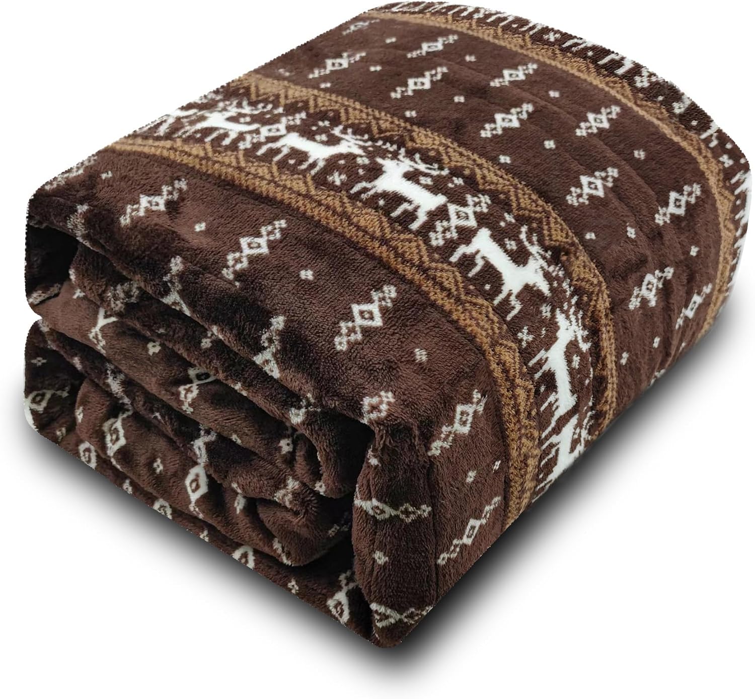 Aldernest Heated Blanket Throw, Soft Double Flannel Electric Blanket, Moose, 50x60 inches, Brown