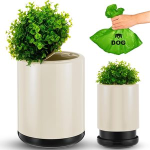 Aldernest Dog Poop Trash Can 13L Plant Styled Outdoor with Lid, White, 1.32 kg