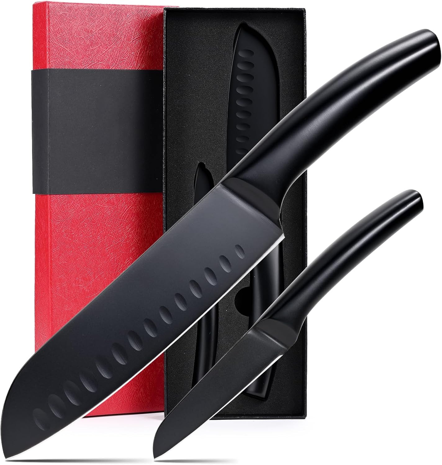 Aldernest 2 Pieces Kitchen Knife Set, Santoku Knife and Paring Knife, 18cm Santoku Knife & 9cm Fruit Knife