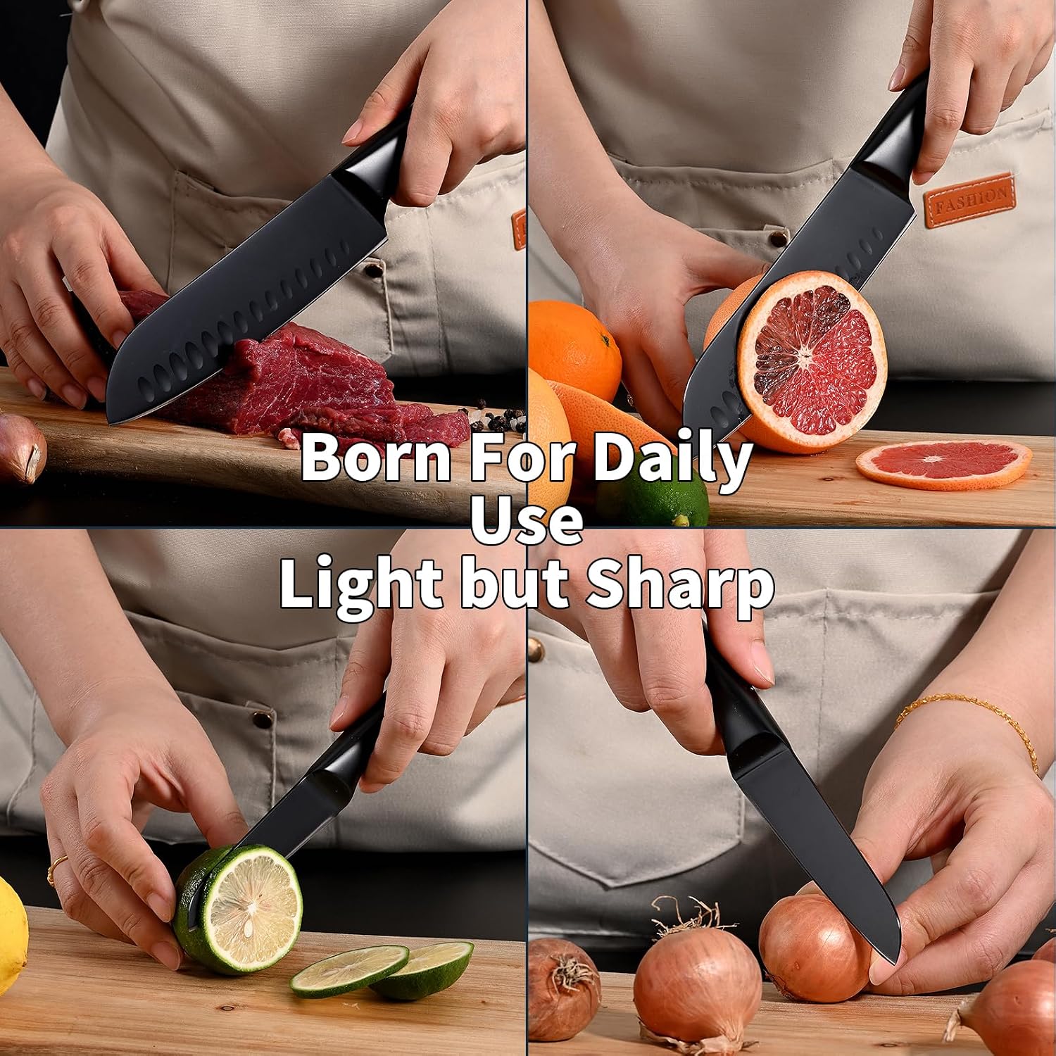 Aldernest 2 Pieces Kitchen Knife Set, Santoku Knife and Paring Knife, 18cm Santoku Knife & 9cm Fruit Knife