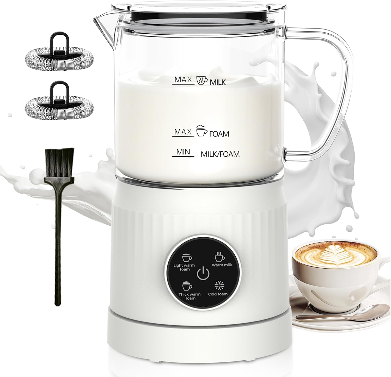 Ashenby 4-in-1 Milk Frother, Electric Milk Frother and Steamer with LED Touch Screen, 2.1 pounds, Cream White