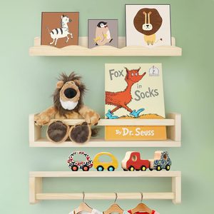 Ashenby Floating Book Shelves for Wall, 16.5" Natural Wood Nursery Shelves for Book Storage, 1.62 kg, 3 Count