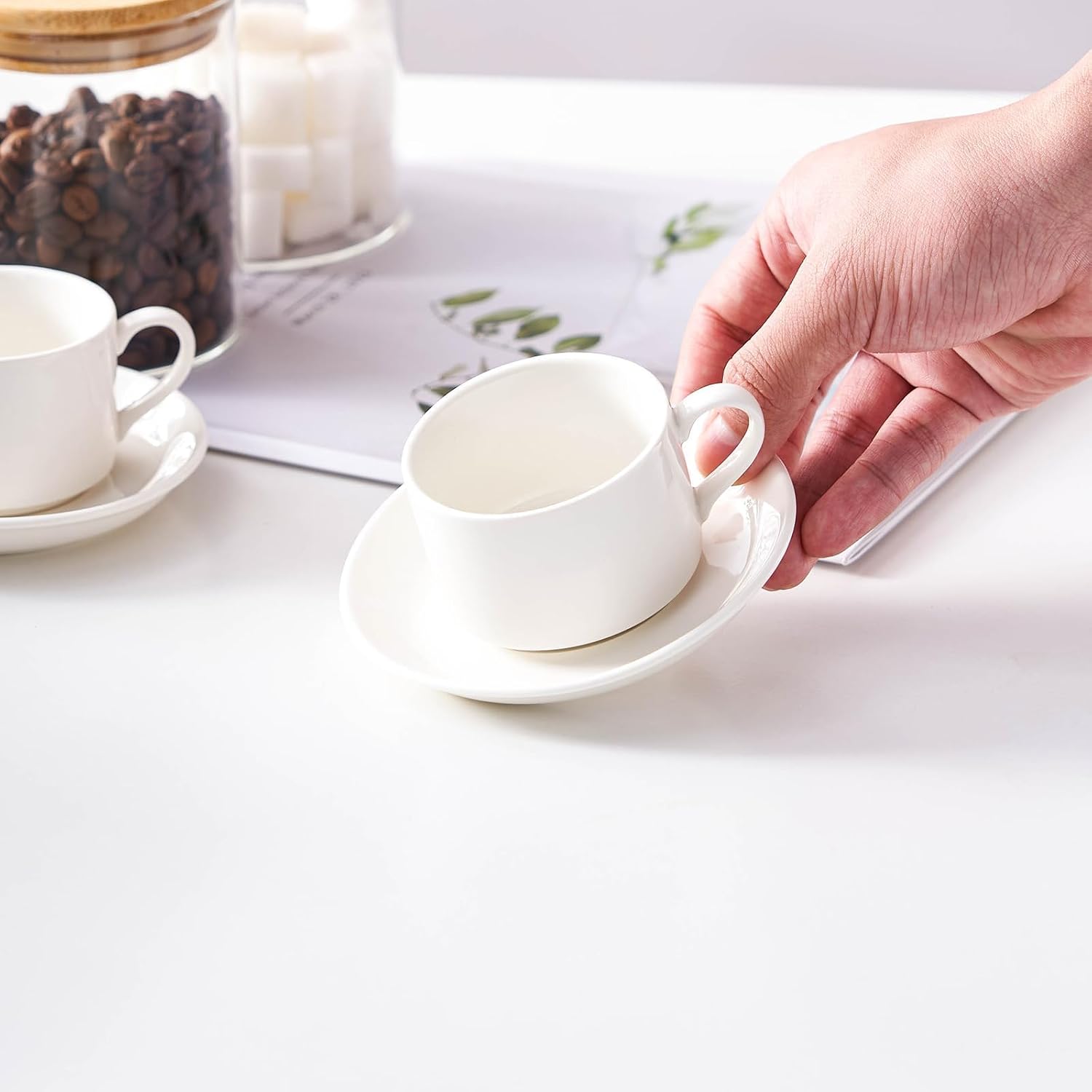 Aldernest 2.5 OZ Porcelain Stackable Espresso Cups and Metal Stand Set of 4, 1.12 kg, White