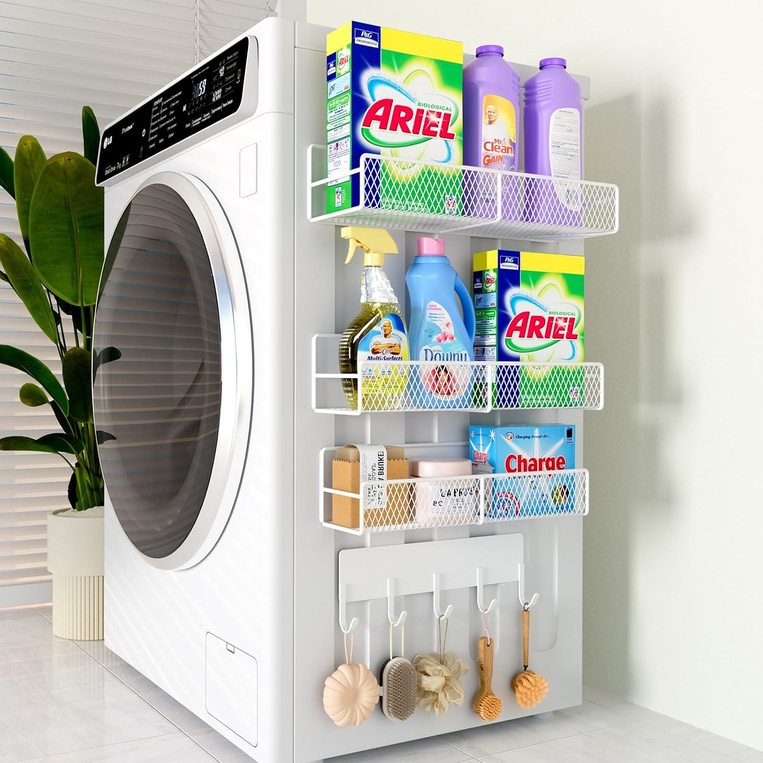 Aldernest 4 Pack Magnetic Shelves for Washing Machine, 3.4 pounds, 4 Pack (11.3"-12.4"), White
