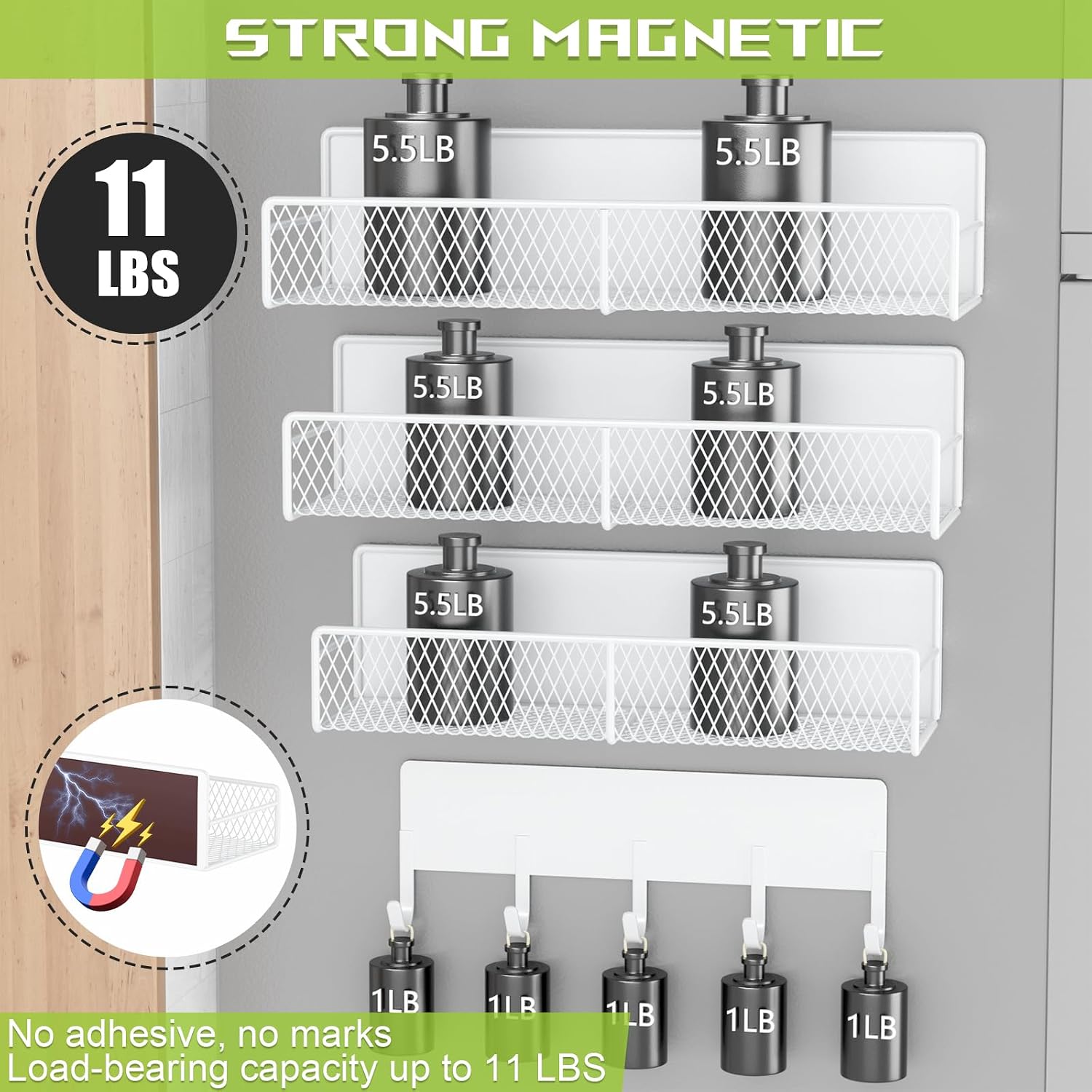 Aldernest 4 Pack Magnetic Shelves for Washing Machine, 3.4 pounds, 4 Pack (11.3"-12.4"), White