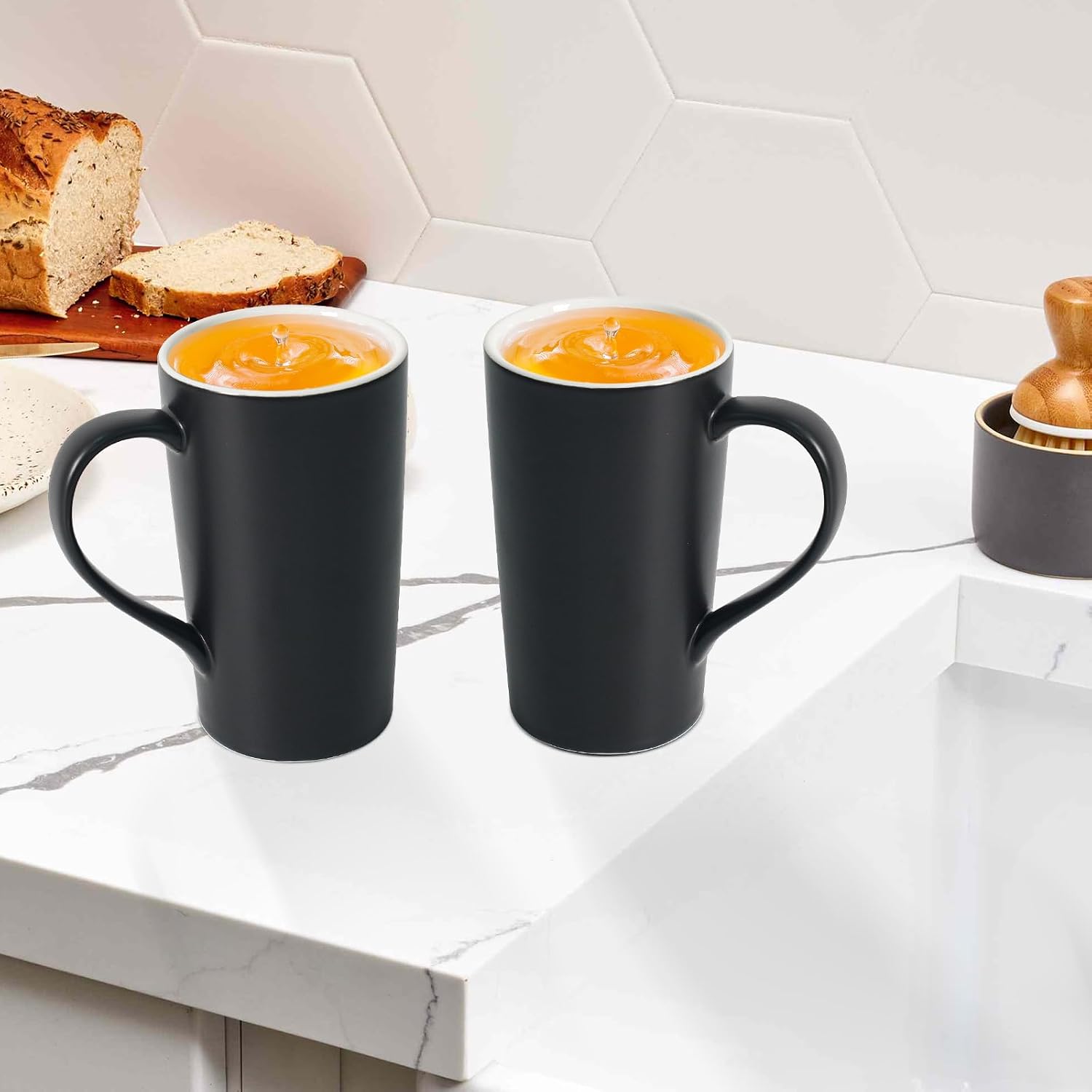 Ashenby 20 OZ Large Ceramic Coffee Mug Simple Pure Black Mug Set of 2 Plain Tall Milk Tea Coffee cups with Handle for Office Home as A Gift for Dad