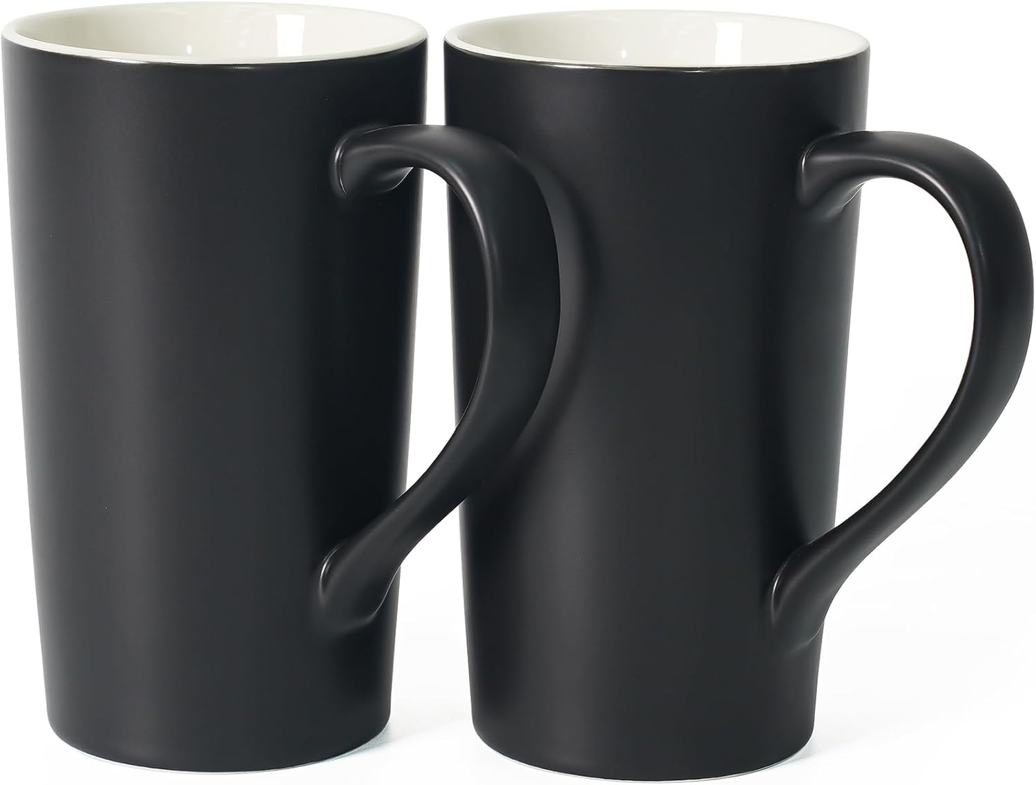 Ashenby 20 OZ Large Ceramic Coffee Mug Simple Pure Black Mug Set of 2 Plain Tall Milk Tea Coffee cups with Handle for Office Home as A Gift for Dad