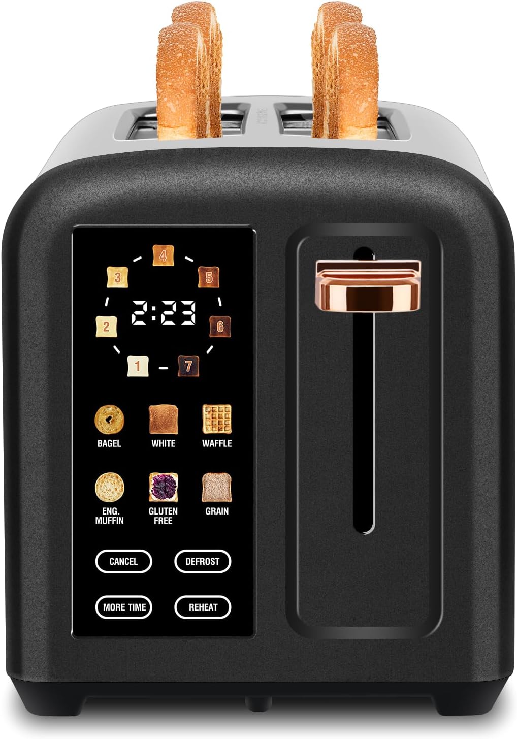 Ashenby 2-Slice Touchscreen Toaster, Stainless, 7 Shade, 1350W, Black, Dark Chocolate