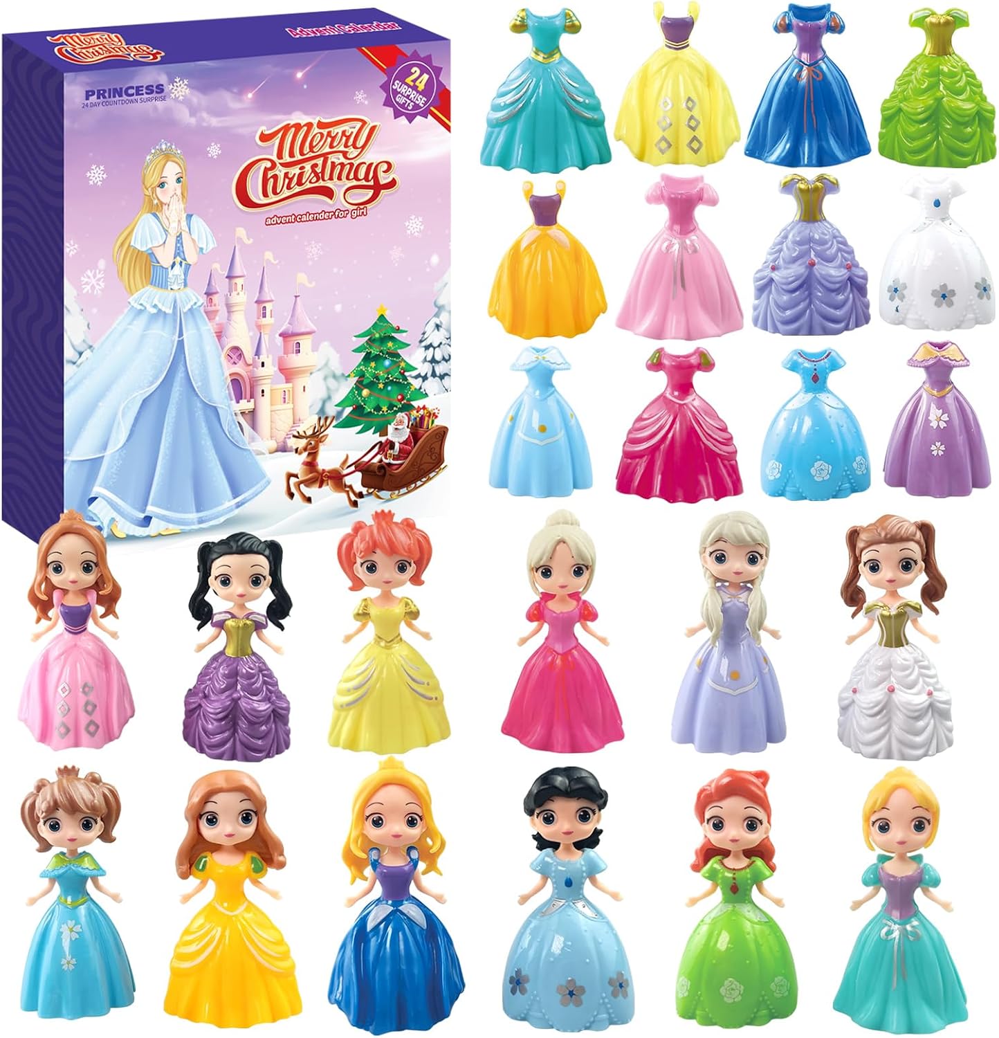 Aldernest Advent Calendar 2026 for Kids Princess Set for Girls Doll Gifts Present 24 Days Princess Transformable Toys and Clothes Countdown Calendars