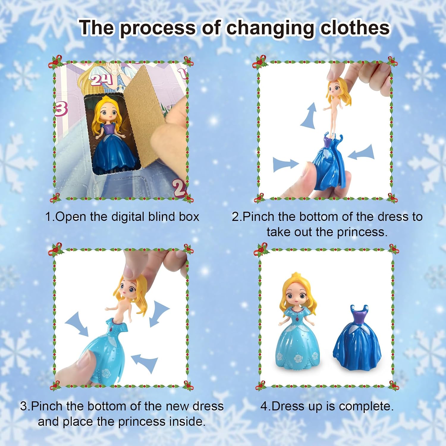 Aldernest Advent Calendar 2026 for Kids Princess Set for Girls Doll Gifts Present 24 Days Princess Transformable Toys and Clothes Countdown Calendars