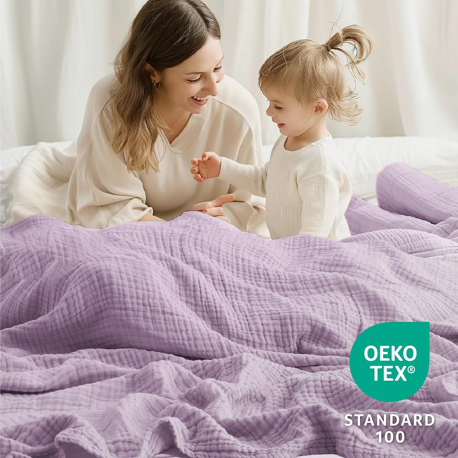 Ashenby 100% Cotton Muslin Blanket for Adults, 6-Layer Large Throw, 50x70, Lavender, 0.74 kg, Throw Xl(50" X 69.5")